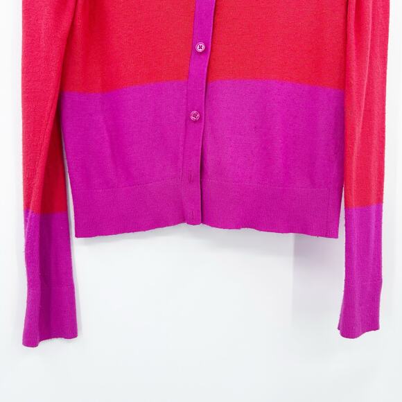LOFT Colorblock Orange Magenta Cardigan Sweater Lightweight Womens Size Med - Picture 5 of 11